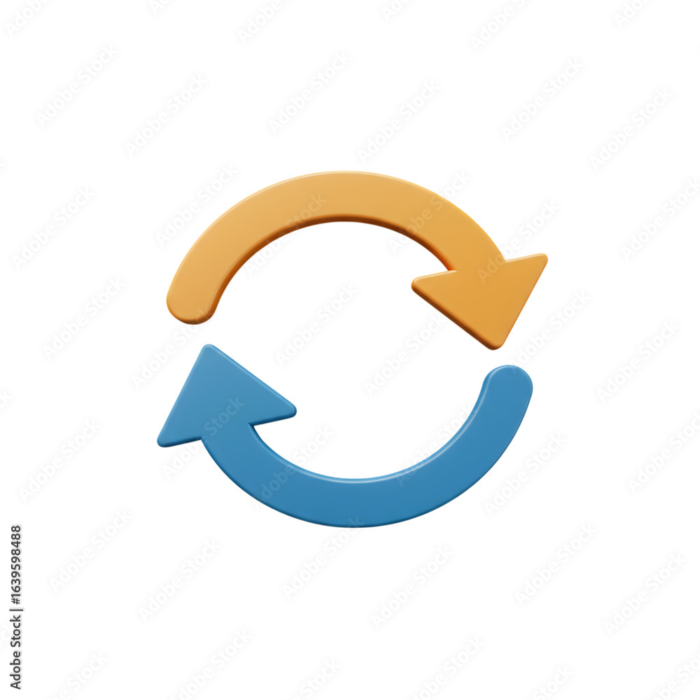 Poster 3d icon of 3d render of blue and orange refresh arrows isolated on transparent background, symbolizi