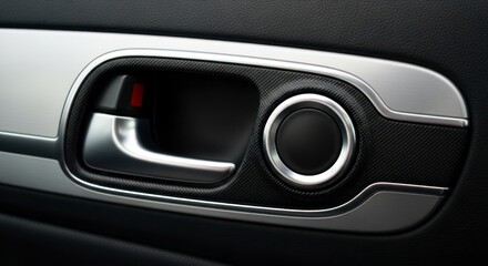 Naklejka premium Sleek Car Interior: Chrome Door Handle with Textured Panel Detail