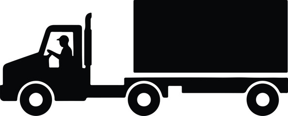 Silhouette Semi truck delivering goods vector illustrator