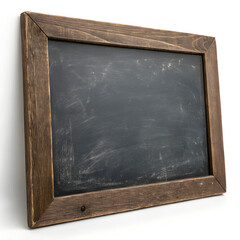 Rustic wooden framed chalkboard with a blank black surface, perfect for writing messages, education, or displaying information with ample copy space