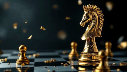 A chess knight carved from gold, strategic thinking as the path to wealth