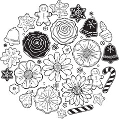 christmas, christmas tree, pattern, flower, vector, floral, design, seamless, vintage, illustration, ornament, decoration, art, wallpaper, nature, decor, texture, element, flowers, mandala, leaf, retr