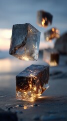 Floating Frosted Glass Cubes at Sunset Beach