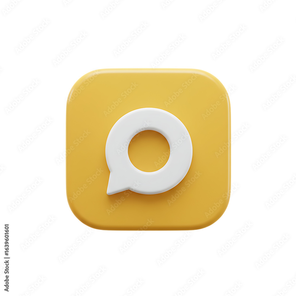 Poster 3d icon of 3d rendering of a yellow square icon with a white speech bubble isolated on transparent b