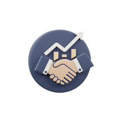 Obraz premium 3d icon of 3d render of a handshake with an upward trending chart, symbolizing successful business deals and partnerships isolated on transparent background