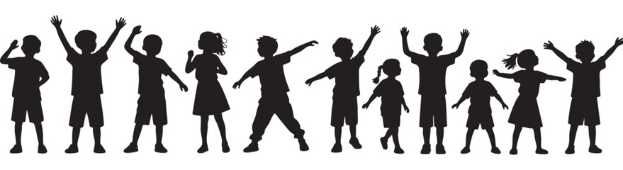 vector silhouette of a kids with different poses