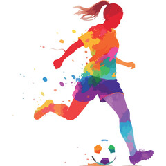 girl playing soccer watercolour art  vector illustration