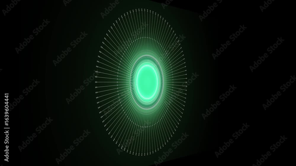 Poster mechanical neon technology and black background for green color concept. illustrating advanced techn