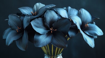 Obraz premium Striking black lilies in a glass vase showcase elegance, ideal for contemporary home decor or special occasions