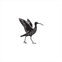 Elegant Curlew Silhouette Vector Art – Long-Legged Wading Bird with Distinctive Downcurved Beak, Minimal Black Outline Perfect for Wetland Wildlife Themes, Nature Logos, and Coastal Decorative Prints
