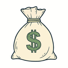 Hand-drawn illustration of a money bag with a dollar sign,