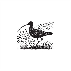 Elegant Curlew Silhouette Vector Art – Long-Legged Wading Bird with Distinctive Downcurved Beak, Minimal Black Outline Perfect for Wetland Wildlife Themes, Nature Logos, and Coastal Decorative Prints
