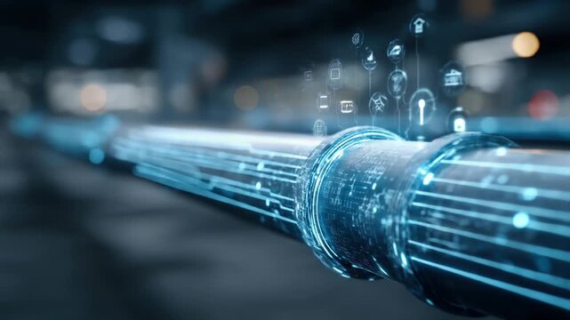 Futuristic pipeline with overlayed digital interface