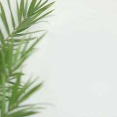 Fototapeta premium Green tropical palm leaf on bright background, summer nature minimalism