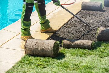 Landscaping Project Involving Turf Installation Near a Swimming Pool