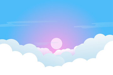 Vector illustration of a light sky with wind and sun at sunset on a gradient background