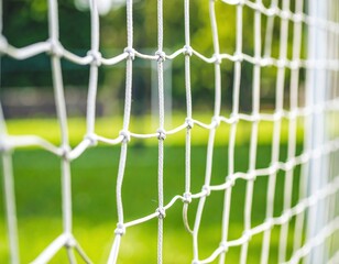 Fototapeta premium Close-up of a soccer goal net outdoors.
