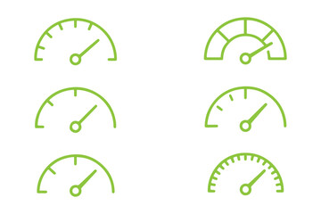 Speedometer, tachometer icon. Speedometer indicator icon collection. Speed indicator vector icons