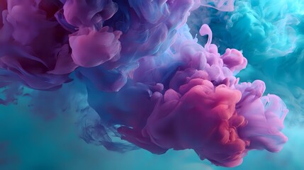 Wispy mist floating in the air, touched by magenta and turquoise hues