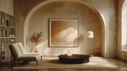 Modern Living Room Arched Wall Black Coffee Table Floor Lamp