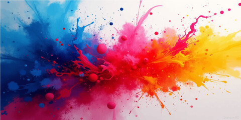 Abstract colorful watercolor paint splashes with ink splatter and textured brush strokes background