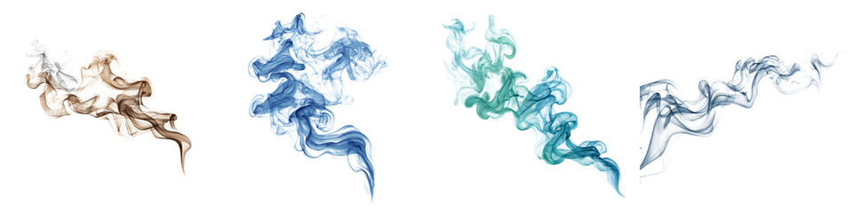 Fototapeta premium Abstract Smoke Collection: Colorful Wisps on White Background