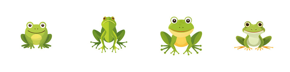Obraz premium Cute Green Frog Cartoon Set: Adorable Amphibians Illustration