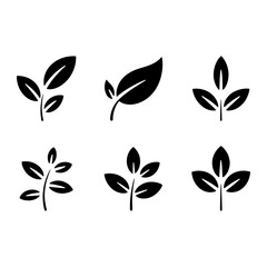 Black leaf icons on white background leaves plant