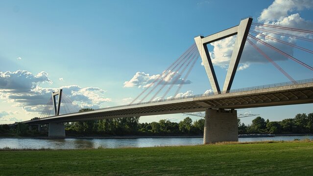 Flughafenbr&uuml;cke der A44 &uuml;ber den Rhein, am Flughafen D&uuml;sseldorf