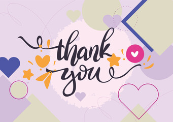 Modern thank you card template with geometric shapes and vibrant color scheme.
