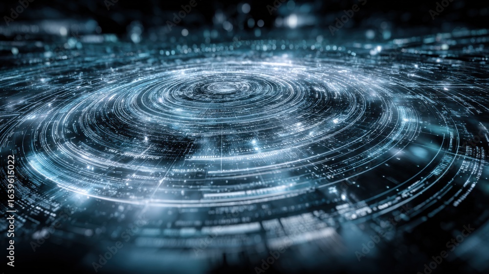 Poster abstract digital swirl with light trails: modern technology background for data visualization and in