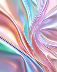Iridescent pastel fabric with flowing folds and a pearlescent sheen.