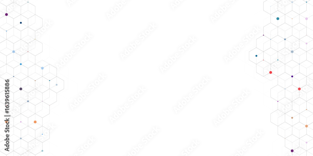 Poster minimal hexagonal mesh structure forming a tech-inspired border on white background, ideal for digit