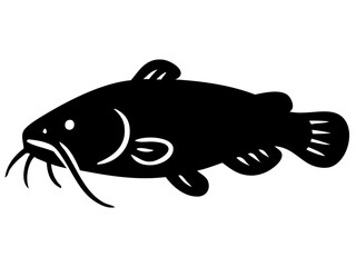 Black silhouette illustration of an electric catfish. Simple minimal vector style.