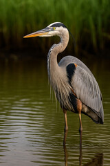 Great Blue Heron in Natural Wetland &ndash; AI-Generated Photorealistic Image