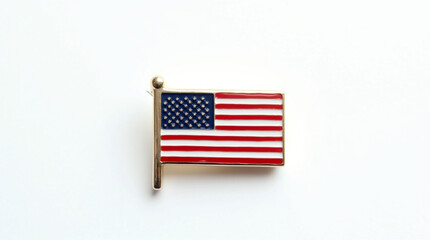 Closeup of an american flag pin isolated on white background, symbolizing patriotism, national pride, and the values of freedom and democracy in the united states of america