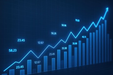 Financial Growth Chart with Ascending Arrow, Representing Business Success and Market Performance in a Blue Color Scheme