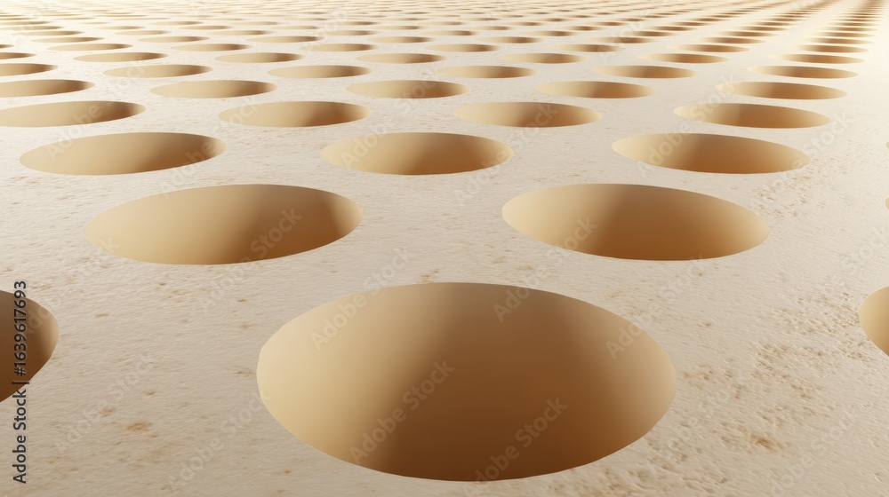 Poster abstract beige surface with repeating concave patterns, perfect for textures, backgrounds, and desig
