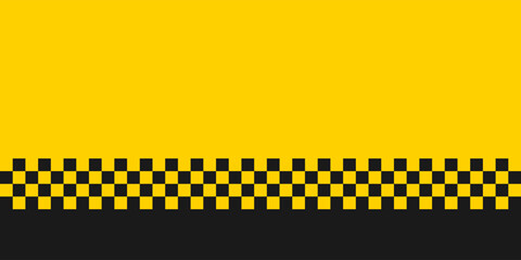 Yellow banner with classic black checkerboard stripe at the bottom, perfect for taxi themes, transport signage, or high-contrast visual designs. © natrot