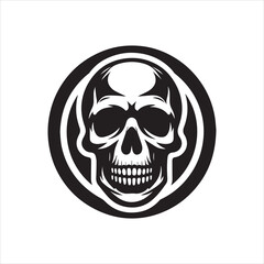 Fototapeta premium Intricate Black and White Skull Design Within a Circular Frame.