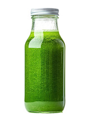 Fresh Green Juice in a Transparent Glass Bottle with Condensation on Transparent Background

