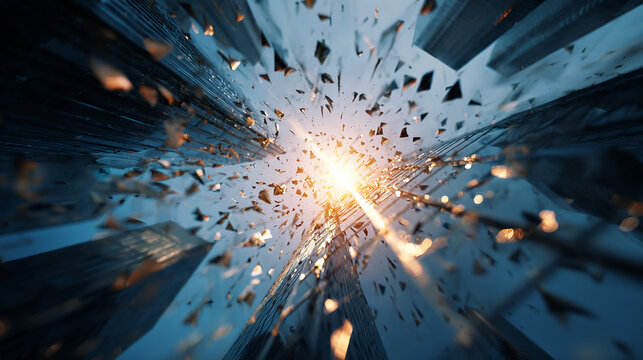 Arrow breaking through glass ceiling with glowing light around it.