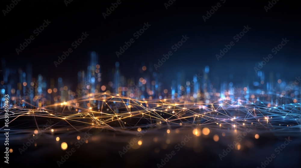 Poster abstract technology network connecting data points, representing big data, artificial intelligence, 