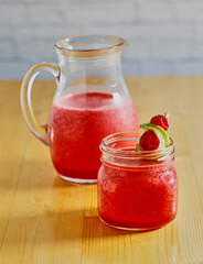 blended smoothie with fresh raspberries and Greek yogurt