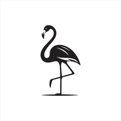 Graceful Flamingo Silhouette Vector Art – Elegant Wading Bird with Long Neck and Legs, Minimal Black Outline Perfect for Tropical Wildlife Themes, Nature Logos, and Decorative Prints
