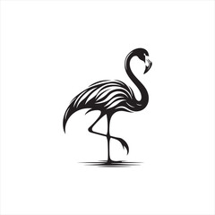 Graceful Flamingo Silhouette Vector Art – Elegant Wading Bird with Long Neck and Legs, Minimal Black Outline Perfect for Tropical Wildlife Themes, Nature Logos, and Decorative Prints
