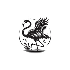 Fototapeta premium Graceful Flamingo Silhouette Vector Art – Elegant Wading Bird with Long Neck and Legs, Minimal Black Outline Perfect for Tropical Wildlife Themes, Nature Logos, and Decorative Prints 
