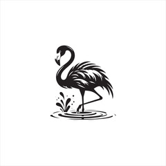 Graceful Flamingo Silhouette Vector Art – Elegant Wading Bird with Long Neck and Legs, Minimal Black Outline Perfect for Tropical Wildlife Themes, Nature Logos, and Decorative Prints
