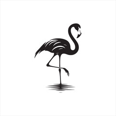 Graceful Flamingo Silhouette Vector Art – Elegant Wading Bird with Long Neck and Legs, Minimal Black Outline Perfect for Tropical Wildlife Themes, Nature Logos, and Decorative Prints
