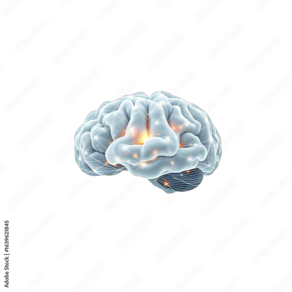 Poster abstract representation of a human brain with glowing neural pathways and connections, symbolizing i